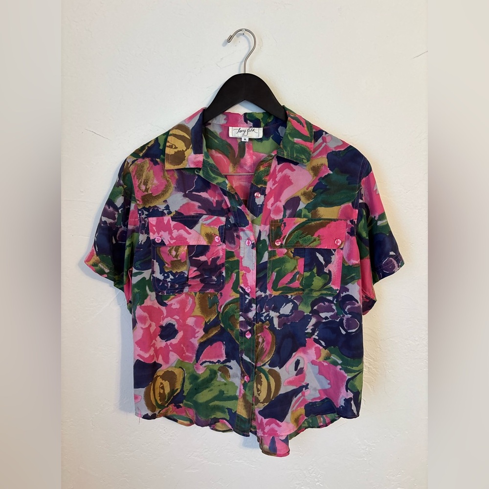 Vintage Tony Silk 100% Silk Floral Button-Up Blouse (M)